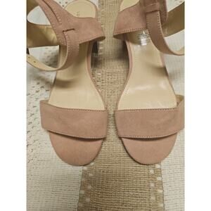 Liz Claiborne Dusty Rose Pink Suede Wood Block Heel Sandals 9W Wide Width